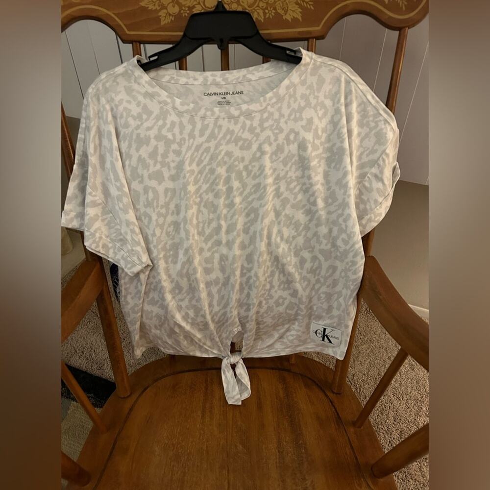 Calvin Klein women L short sleeve front tie cotton short sleeve shirt